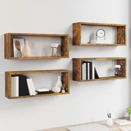 Berkfield Home Wall Cube Shelves 4 pcs Smoked Oak 60x15x23 cm Engineered Wood in Brown - Size: 60 x 15 x 23 cm - thumbnail 6
