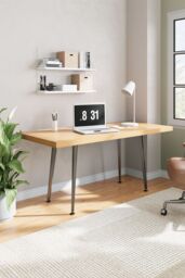 Living and Home Metal Desk Frame Black Desk Base w/ Adjustable Plastic Table Foot Protectors for Home, Kitchen, DIY Dining Table, 110cm W x 50cm D x - thumbnail 2