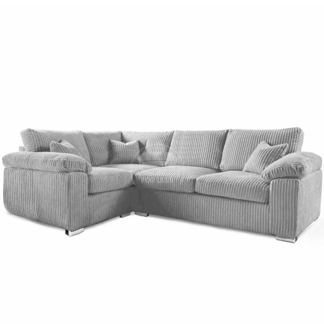 Furnishings For Less UK Delta Large 4 Seater Corner Sofa Left Hand Facing Jumbo Cord L Shape in Silver - image 1