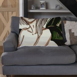 Benjamin Tate Design Young woman in tropical leaves Designer Blanket in Natural - Size: 120 cm x 150 cm - thumbnail 2