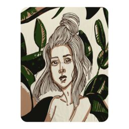 Benjamin Tate Design Young woman in tropical leaves Designer Blanket in Natural - Size: 120 cm x 150 cm - thumbnail 1