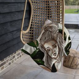 Benjamin Tate Design Young woman in tropical leaves Designer Blanket in Natural - Size: 120 cm x 150 cm - thumbnail 3
