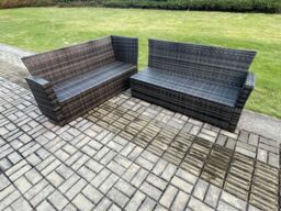 Fimous Outdoor Furniture Garden Dining Set Rattan Corner Sofa Set with Rectangular Dining Table Armchair in Dark Grey - thumbnail 4