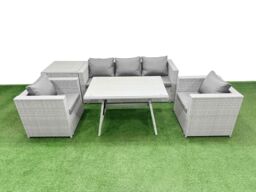 Fimous Outdoor PE Rattan Sofa Armchair Set with Side Table 6 Pieces in Light Grey - thumbnail 1