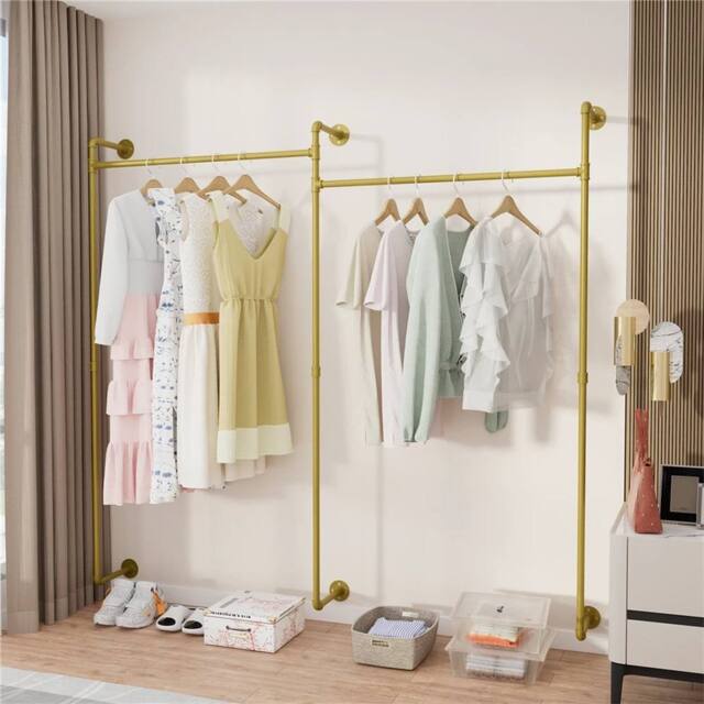 Kelvenix Industrial Pipe Clothing Rack Wall Steampunk Garment in Gold - image 1
