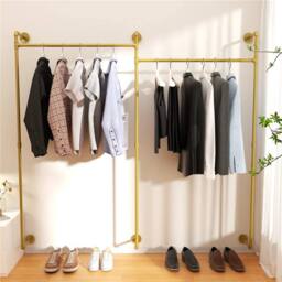 Kelvenix Industrial Pipe Clothing Rack Wall Steampunk Garment in Gold - thumbnail 3