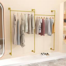 Kelvenix Industrial Pipe Clothing Rack Wall Steampunk Garment in Gold - thumbnail 4