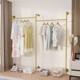 Kelvenix Industrial Pipe Clothing Rack Wall Steampunk Garment in Gold