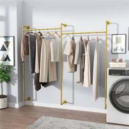 Kelvenix Industrial Pipe Clothing Rack Wall Steampunk Garment in Gold - thumbnail 5