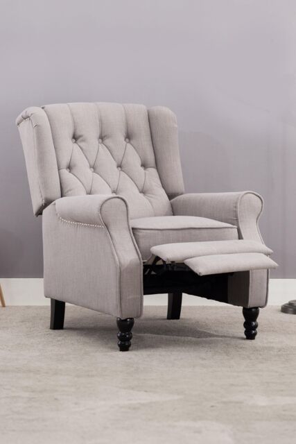 More4Homes Althorpe Wing Back Recliner Button Back Fireside Linen Chair in Grey - image 1