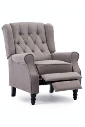 More4Homes Althorpe Wing Back Recliner Button Back Fireside Linen Chair in Grey - thumbnail 4