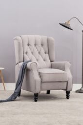 More4Homes Althorpe Wing Back Recliner Button Back Fireside Linen Chair in Grey - thumbnail 2