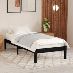 Bed Frame Black Solid Wood 75x190 cm Small Single - thumbnail 1