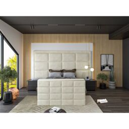 HOB Furniture Block Upholstered Tv Bed Frame, Luxury French Velvet, Cream - Size: King - thumbnail 2