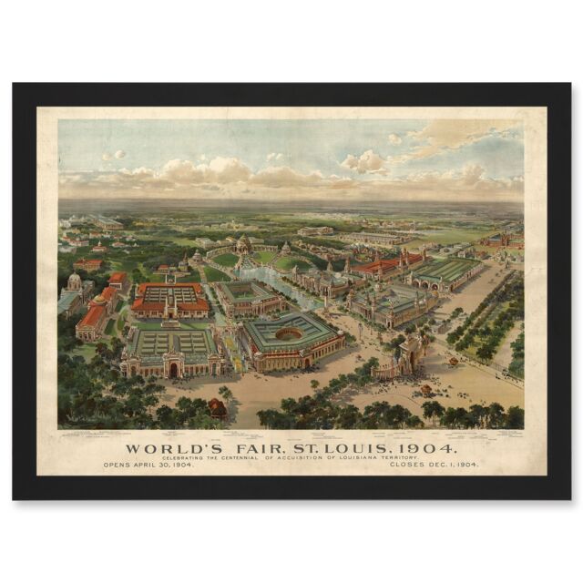 Artery8 Aerial Birds Eye View St Louis Missouri Worlds Fair 1904 USA Artwork Framed Wall Art Print A4 in Black - image 1