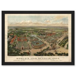 Artery8 Aerial Birds Eye View St Louis Missouri Worlds Fair 1904 USA Artwork Framed Wall Art Print A4 in Black - thumbnail 1