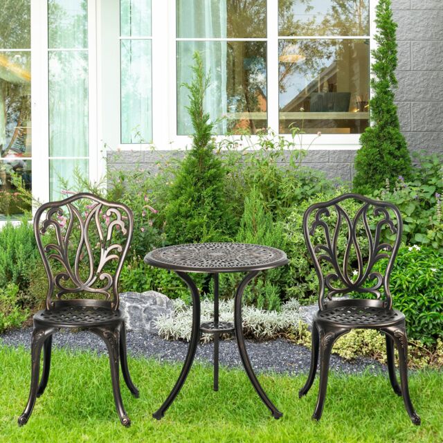 OUTSUNNY 3 Piece Patio Bistro Set Outdoor Table Set with Umbrella Hole in Bronze - image 1