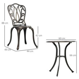 OUTSUNNY 3 Piece Patio Bistro Set Outdoor Table Set with Umbrella Hole in Bronze - thumbnail 3