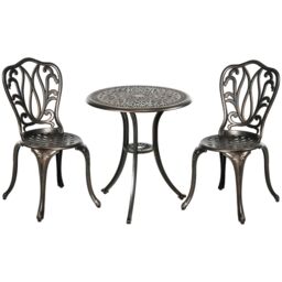 OUTSUNNY 3 Piece Patio Bistro Set Outdoor Table Set with Umbrella Hole in Bronze - thumbnail 2