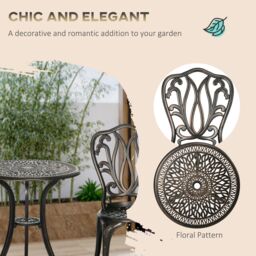 OUTSUNNY 3 Piece Patio Bistro Set Outdoor Table Set with Umbrella Hole in Bronze - thumbnail 8
