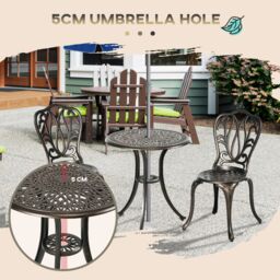OUTSUNNY 3 Piece Patio Bistro Set Outdoor Table Set with Umbrella Hole in Bronze - thumbnail 5
