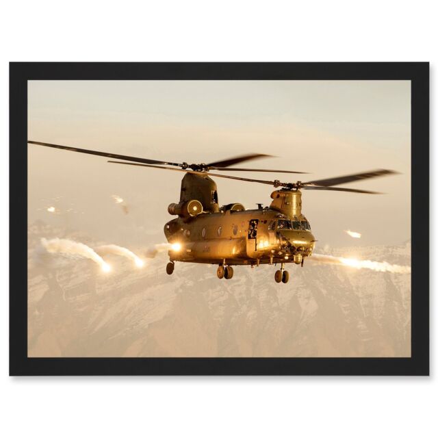 Artery8 Goddard Military UK RAF Chinook Helicopter Photo Artwork Framed Wall Art Print A4 in Black - image 1