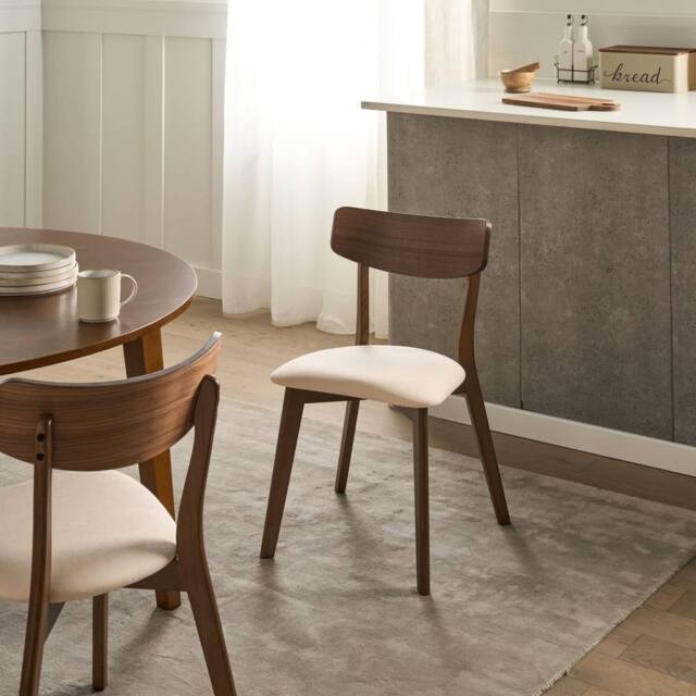 Wyld and Coco Heritage Armless Dining Chairs Set 2 Dark Rubberwood Off-White in White - image 1
