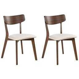 Wyld and Coco Heritage Armless Dining Chairs Set 2 Dark Rubberwood Off-White in White - thumbnail 2