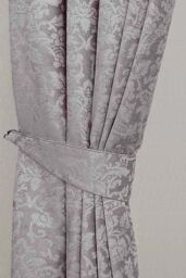 Homescapes Velvet Jacquard Curtain Tie Back Pair in Grey - thumbnail 1
