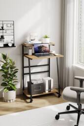 Garden Sanctuary 3-Tier Computer Desk with Wheels in Natural - thumbnail 1