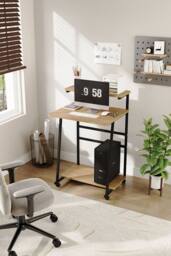 Garden Sanctuary 3-Tier Computer Desk with Wheels in Natural - thumbnail 2