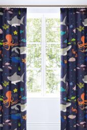 Bedlam 'Sea Life' Lined Pencil Pleat Curtains - Size: 168 cm width x 183 cm drop - thumbnail 1