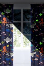 Bedlam 'Sea Life' Lined Pencil Pleat Curtains - Size: 168 cm width x 183 cm drop - thumbnail 2