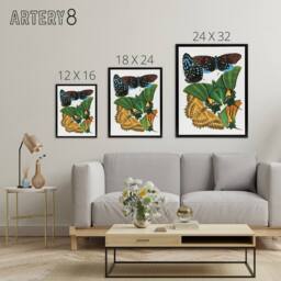 "Artery8 Vintage Vibrant Butterflies Papillons Framed Canvas Wall Art Print Seguy - Size: W18"" x H24""" - thumbnail 4
