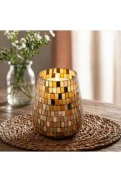 KDMD Tall Amber Mosaic Glass Jar Candle with Golden Glow - thumbnail 3