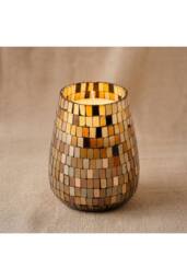 KDMD Tall Amber Mosaic Glass Jar Candle with Golden Glow - thumbnail 4