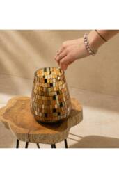 KDMD Tall Amber Mosaic Glass Jar Candle with Golden Glow - thumbnail 2