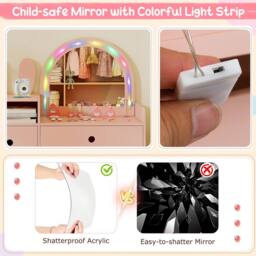 Costway Kids Vanity Table & Chair Set Dressing Table Set w/Drawer & Mirror in Pink - thumbnail 8