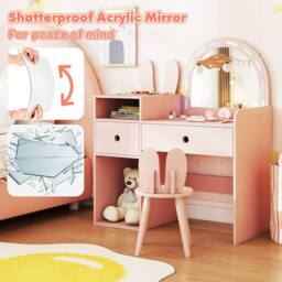 Costway Kids Vanity Table & Chair Set Dressing Table Set w/Drawer & Mirror in Pink - thumbnail 6