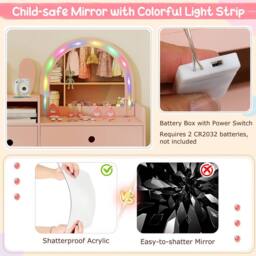 Costway Kids Vanity Table & Chair Set Dressing Table Set w/Drawer & Mirror in Pink - thumbnail 9