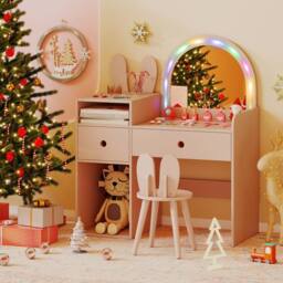 Costway Kids Vanity Table & Chair Set Dressing Table Set w/Drawer & Mirror in Pink - thumbnail 7