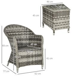 OUTSUNNY 3 PCS Aluminium Rattan Bistro Set with Soft Cushions & Glass Top in Grey - thumbnail 3