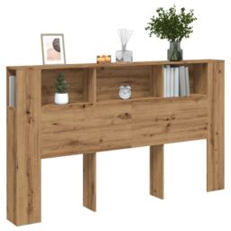 Berkfield Home Headboard Cabinet Artisian Oak 180x18.5x102.5 cm Engineered Wood in Brown - thumbnail 1