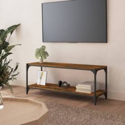 Berkfield Home TV Cabinet Smoked Oak 100x33x41 cm Engineered Wood & Steel in Brown - Size: 100 x 33 x 41 cm - thumbnail 2