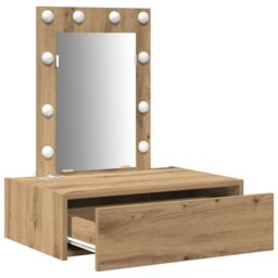 Berkfield Home Wall Hanging Dressing Table with LED Lights - Artisan Oak in Brown - thumbnail 4
