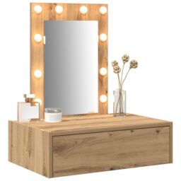 Berkfield Home Wall Hanging Dressing Table with LED Lights - Artisan Oak in Brown - thumbnail 3