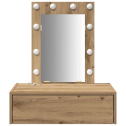 Berkfield Home Wall Hanging Dressing Table with LED Lights - Artisan Oak in Brown - thumbnail 5