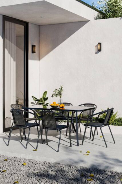 Garden Sanctuary Rectangle 7 Pcs Garden Dining Table & Chairs Set in Black - image 1