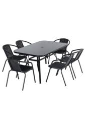 Garden Sanctuary Rectangle 7 Pcs Garden Dining Table & Chairs Set in Black - thumbnail 3