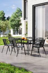 Garden Sanctuary Rectangle 7 Pcs Garden Dining Table & Chairs Set in Black - thumbnail 2